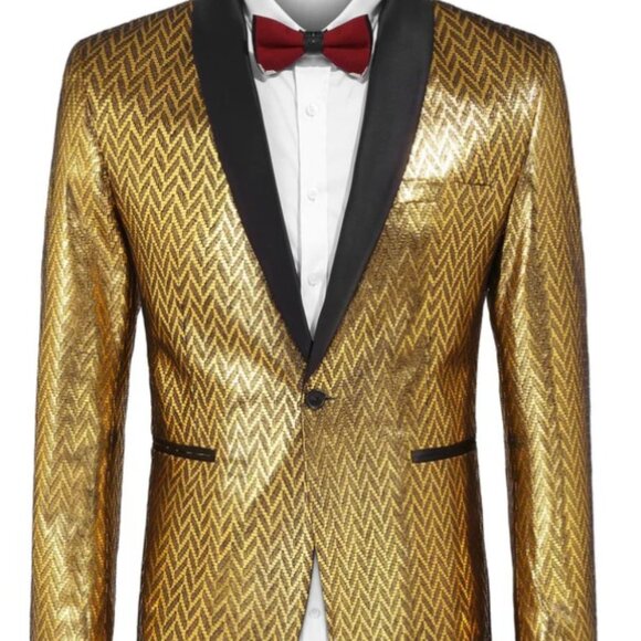 COOFANDY Brand Men's Size XL Gold Fashion Suit Jacket NWT Formal Prom Holidays - Picture 1 of 6